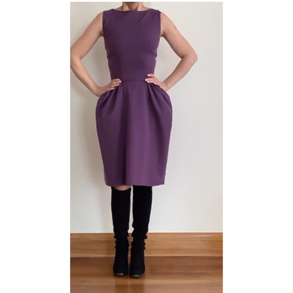 YVES SAINT LAURENT YSL VINTAGE AUBERGENE PURPLE WOOL SLEEVELESS DRESS FR 36 XS - Picture 1 of 11